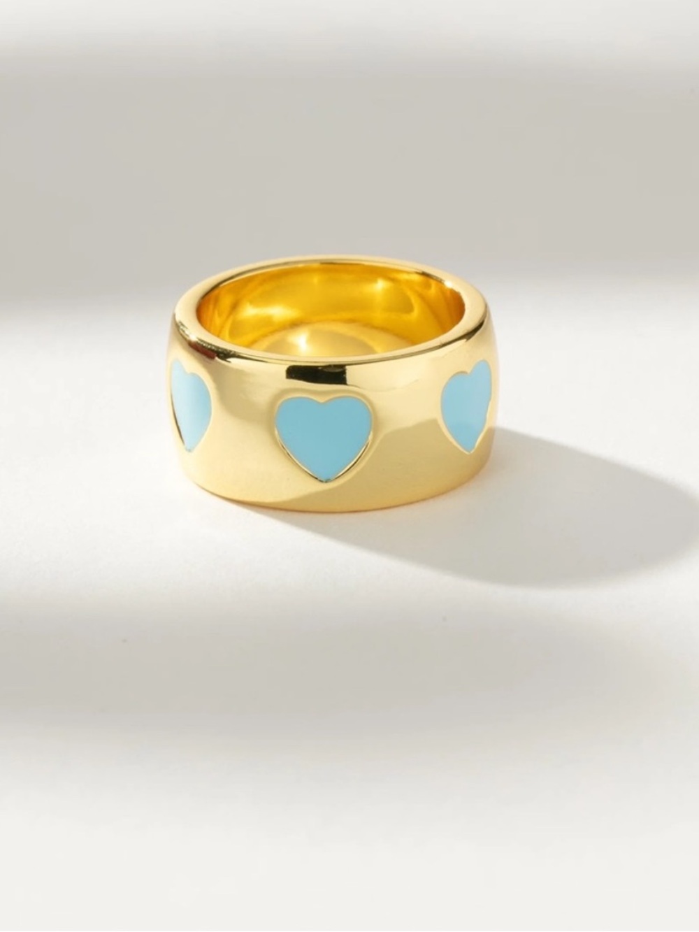 Uncommon James Chunky Gold Band Heart Ring w/ Light Blue Heart Accents 7 NWT